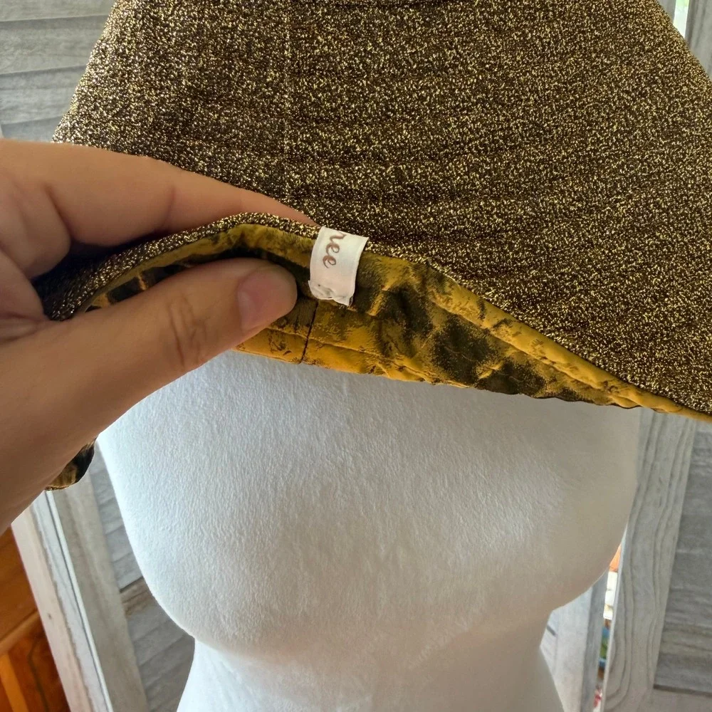 Oseree Reversible Bucket Hat Gold Tie Dye Gold Metallic Lurex Wide Brim Lumiere - Picture 4 of 10